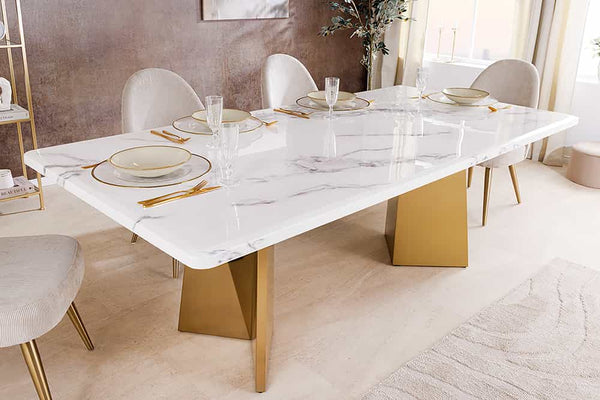 EXTRAVAGANCIA Design Esstisch 200cm weiß Marmor Metall brushed champagner gold