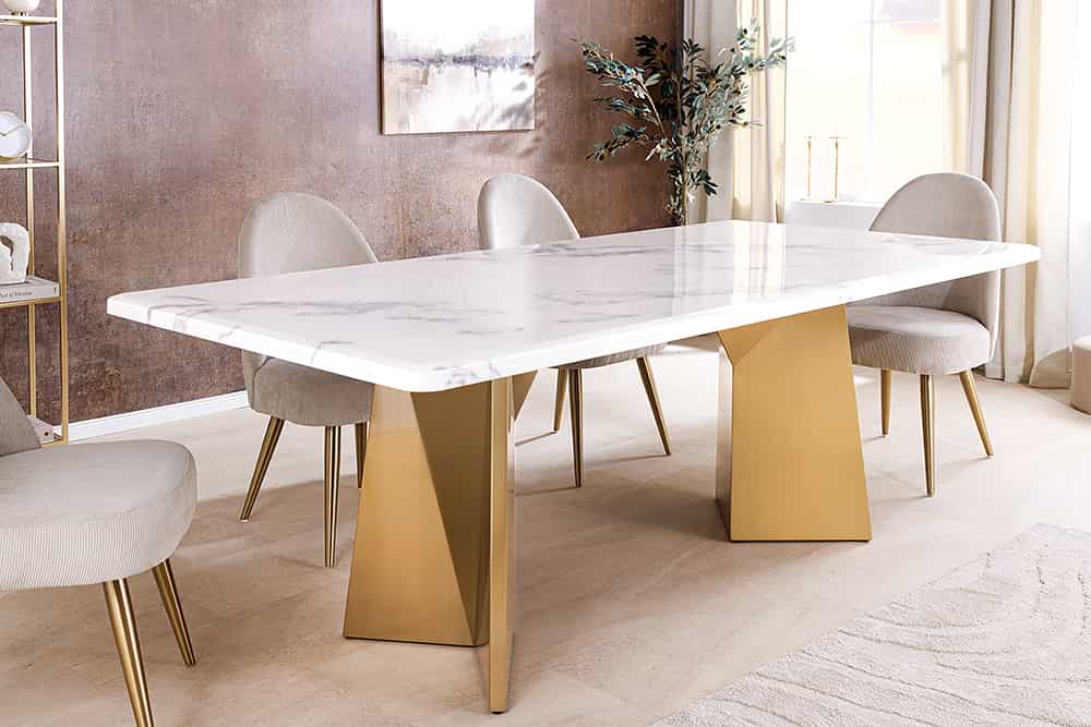 EXTRAVAGANCIA Design Esstisch 200cm weiß Marmor Metall brushed champagner gold