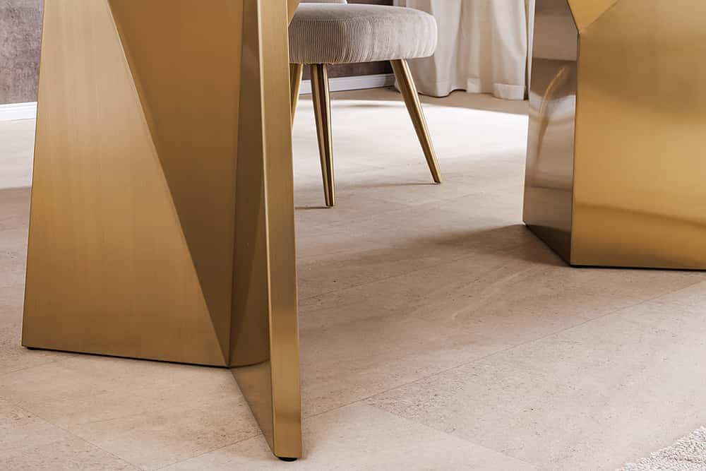 EXTRAVAGANCIA Design Esstisch 200cm weiß Marmor Metall brushed champagner gold