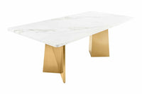 EXTRAVAGANCIA Design Esstisch 200cm weiß Marmor Metall brushed champagner gold