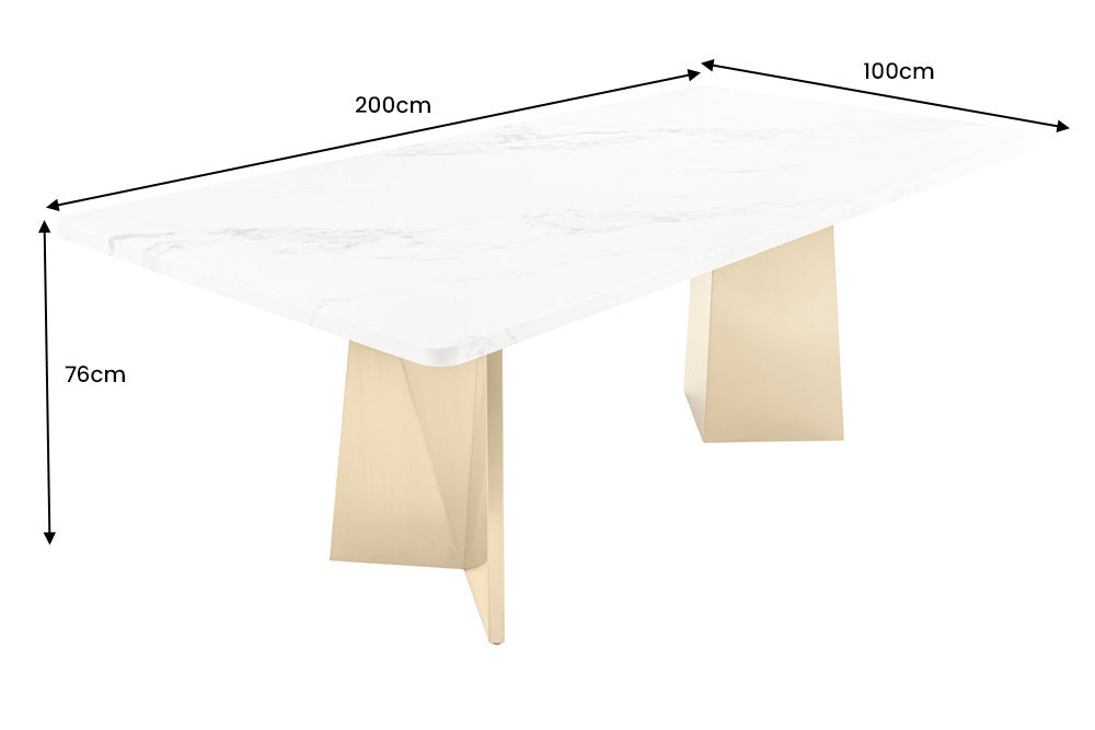 EXTRAVAGANCIA Design Esstisch 200cm weiß Marmor Metall brushed champagner gold