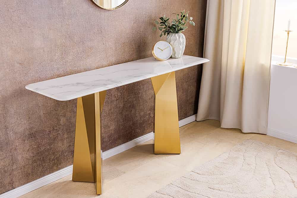 EXTRAVAGANCIA Design Konsolentisch 140cm weiß Marmor brushed champagner gold Metall