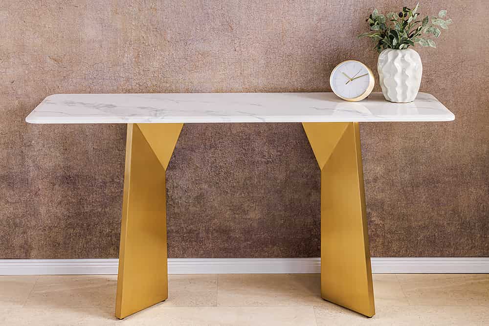 EXTRAVAGANCIA Design Konsolentisch 140cm weiß Marmor brushed champagner gold Metall