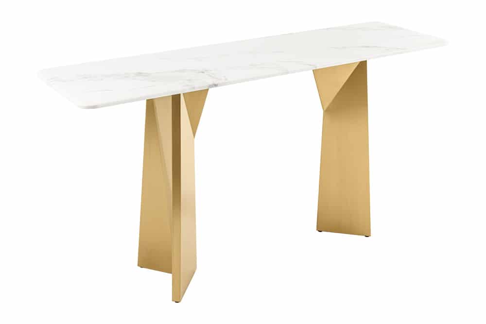 EXTRAVAGANCIA Design Konsolentisch 140cm weiß Marmor brushed champagner gold Metall