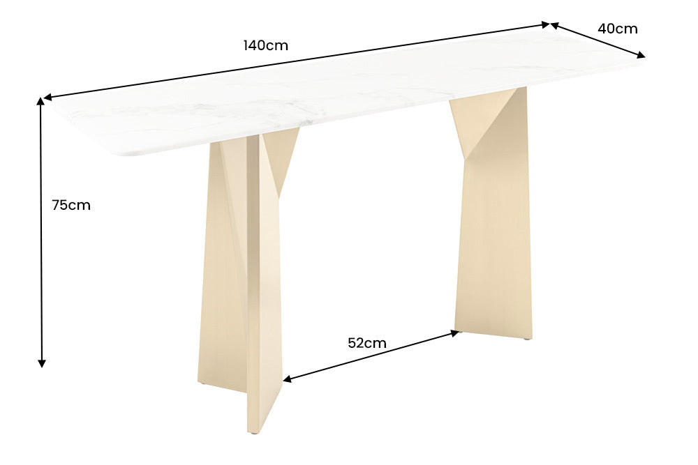 EXTRAVAGANCIA Design Konsolentisch 140cm weiß Marmor brushed champagner gold Metall