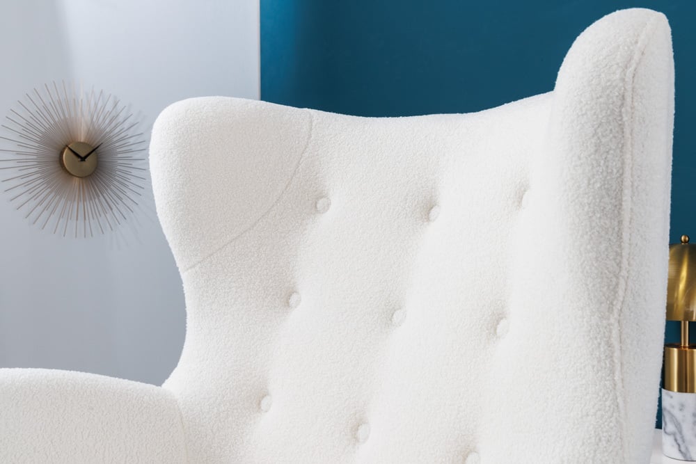 DON Retro Design Sessel mit Federkern Fußkappen Bouclé weiß