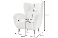 DON Retro Design Sessel mit Federkern Fußkappen Bouclé weiß