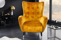 DON Retro Design Sessel Fußkappen mit Federkern Samt Senfgelb