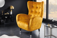 DON Retro Design Sessel Fußkappen mit Federkern Samt Senfgelb