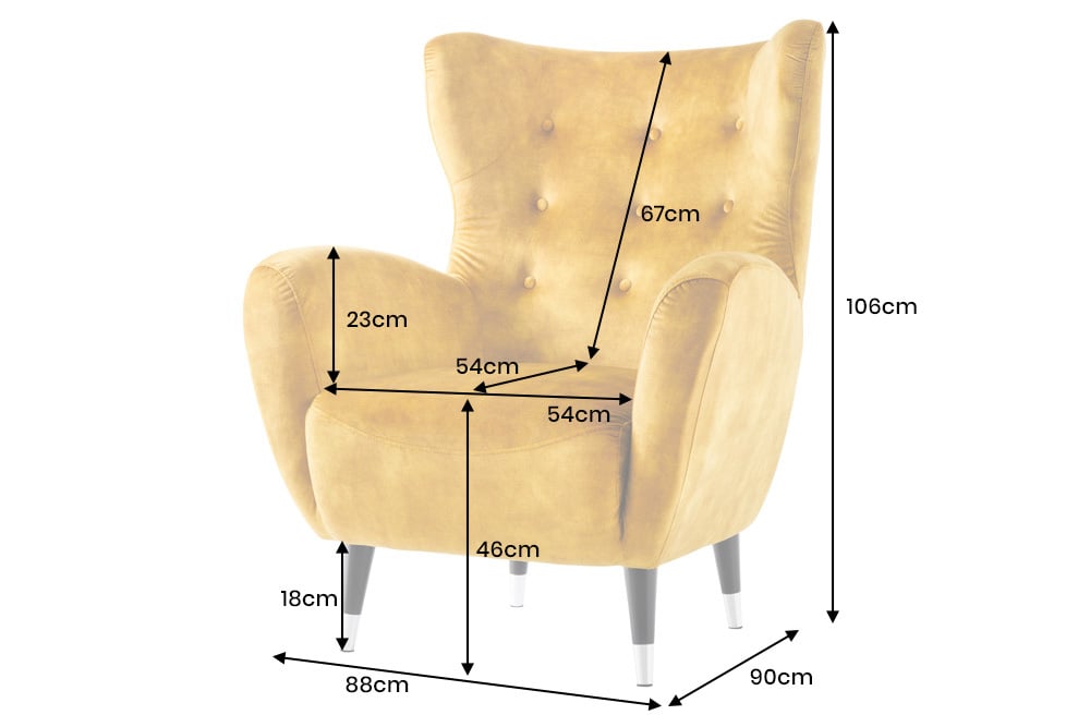 DON Retro Design Sessel Fußkappen mit Federkern Samt Senfgelb
