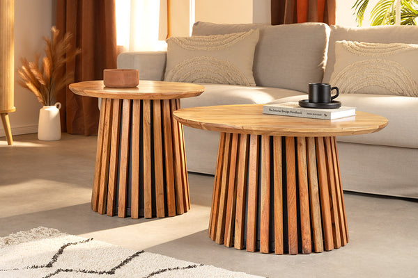 VALHALLA WOOD Rundes 2er Set Couchtische 70cm natur braun Akazie Massivholz