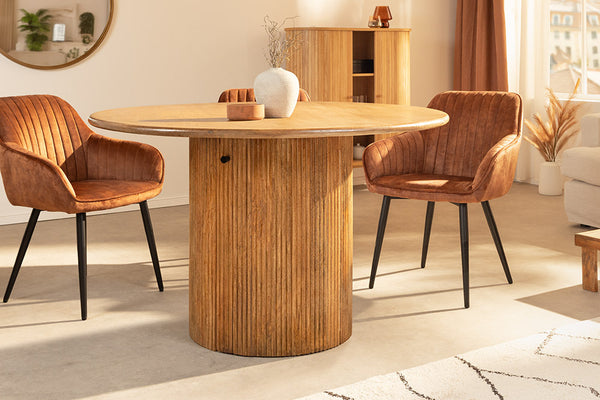 TRES CHIC Runder Esstisch 120cm braun Mangoholz Massivholz mit Stauraum
