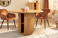 TRES CHIC Runder Esstisch 120cm braun Mangoholz Massivholz mit Stauraum