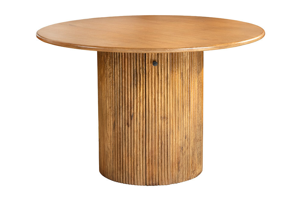 TRES CHIC Runder Esstisch 120cm braun Mangoholz Massivholz mit Stauraum