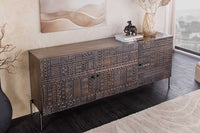 TRIBAL Massives Sideboard 180cm antik braun Mangoholz 3D-Front viel Stauraum