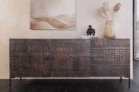 TRIBAL Massives Sideboard 180cm antik braun Mangoholz 3D-Front viel Stauraum