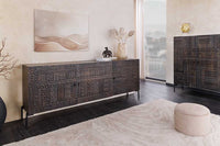 TRIBAL Massives Sideboard 180cm antik braun Mangoholz 3D-Front viel Stauraum