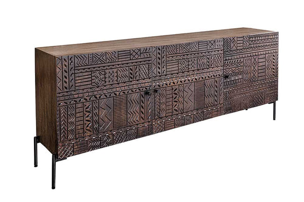 TRIBAL Massives Sideboard 180cm antik braun Mangoholz 3D-Front viel Stauraum