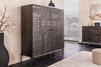 TRIBAL Massives Highboard  120cm antik braun Mangoholz 3D-Front viel Stauraum