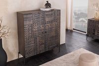 TRIBAL Massives Highboard  120cm antik braun Mangoholz 3D-Front viel Stauraum