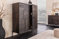 TRIBAL Massives Highboard  120cm antik braun Mangoholz 3D-Front viel Stauraum