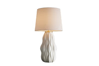 ELEGANCIA Moderne Tischlampe 70cm weiß gold Keramik weißer Leinenschirm