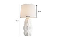 ELEGANCIA Moderne Tischlampe 70cm weiß gold Keramik weißer Leinenschirm