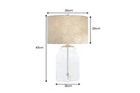 CLASSICO Moderne Tischlampe transparent Glas weiß gold Leinenschirm