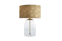 CLASSICO Moderne Tischlampe transparent Glas weiß gold Leinenschirm