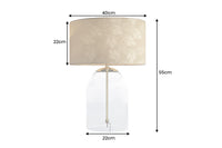 CLASSICO Moderne Tischlampe transparent Glas weiß gold Leinenschirm