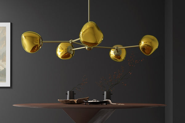 LIQUID DIAMOND Design Hängelampe 100cm Glas Stahl fünf Schirme Kugelleuchte
