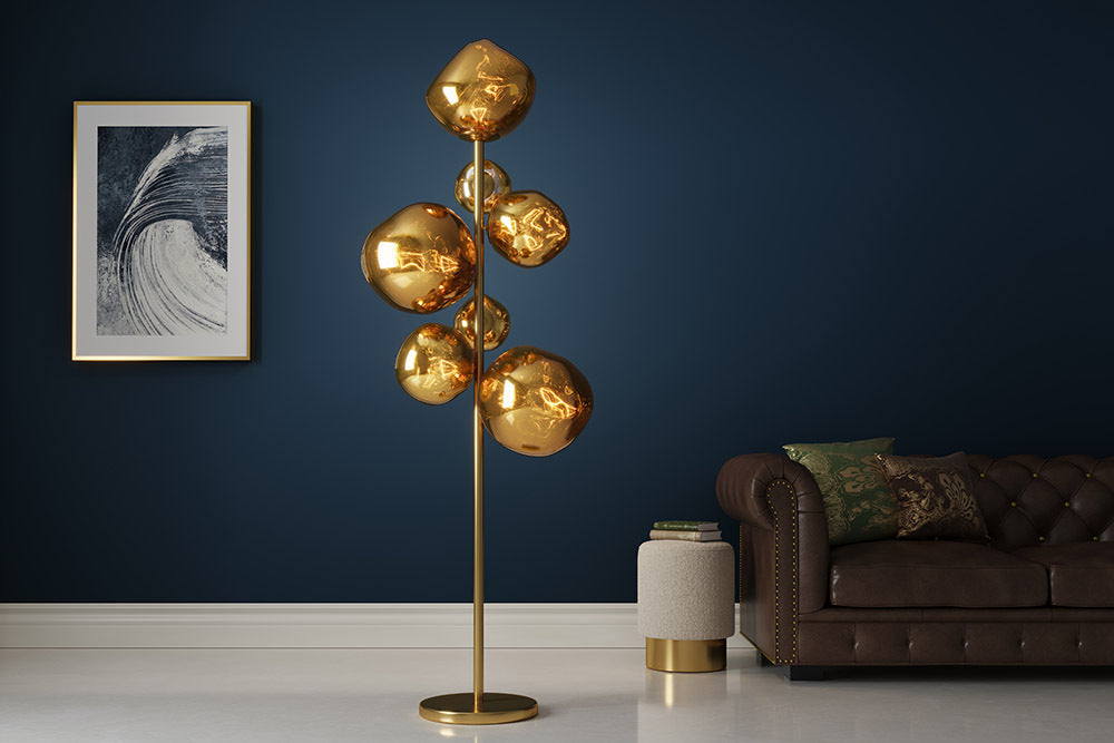 LIQUID DIAMOND Design Stehlampe 170cm Glas Stahl sieben Schirme Kugelleuchte