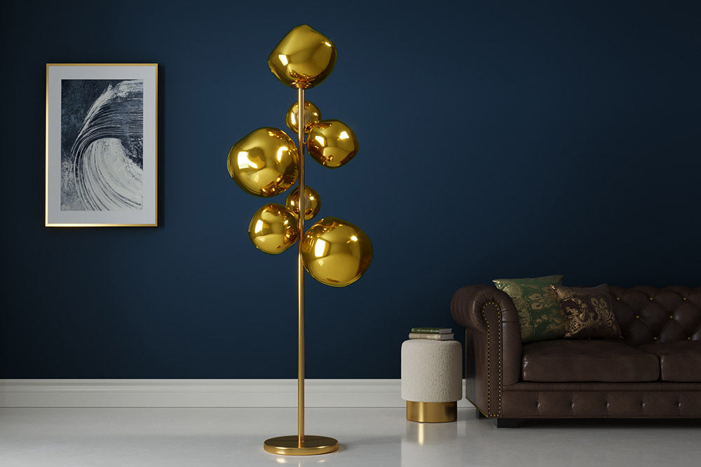 LIQUID DIAMOND Design Stehlampe 170cm Glas Stahl sieben Schirme Kugelleuchte