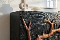 Massives Sideboard FOREST 160cm schwarz braun Mangoholz sechs Fächer 3D-Front