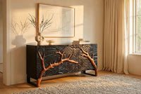 Massives Sideboard FOREST 160cm schwarz braun Mangoholz sechs Fächer 3D-Front