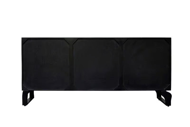 Massives Sideboard FOREST 160cm schwarz braun Mangoholz sechs Fächer 3D-Front