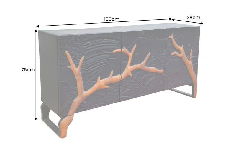 Massives Sideboard FOREST 160cm schwarz braun Mangoholz sechs Fächer 3D-Front