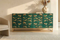 Massives Sideboard GOLDEN LAGOON 180cm türkis gold Mangoholz Metall 3D-Front
