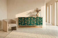 Massives Sideboard GOLDEN LAGOON 180cm türkis gold Mangoholz Metall 3D-Front