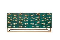 Massives Sideboard GOLDEN LAGOON 180cm türkis gold Mangoholz Metall 3D-Front