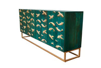 Massives Sideboard GOLDEN LAGOON 180cm türkis gold Mangoholz Metall 3D-Front