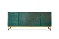 Massives Sideboard GOLDEN LAGOON 180cm türkis gold Mangoholz Metall 3D-Front