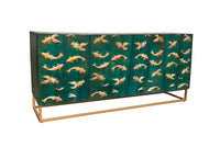 Massives Sideboard GOLDEN LAGOON 180cm türkis gold Mangoholz Metall 3D-Front