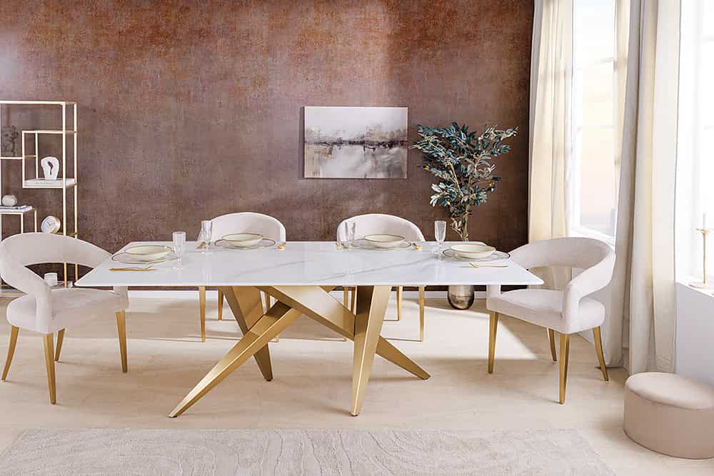 ART LIVING Moderner Couchtisch weiß Marmor Keramik champagner gold brushed