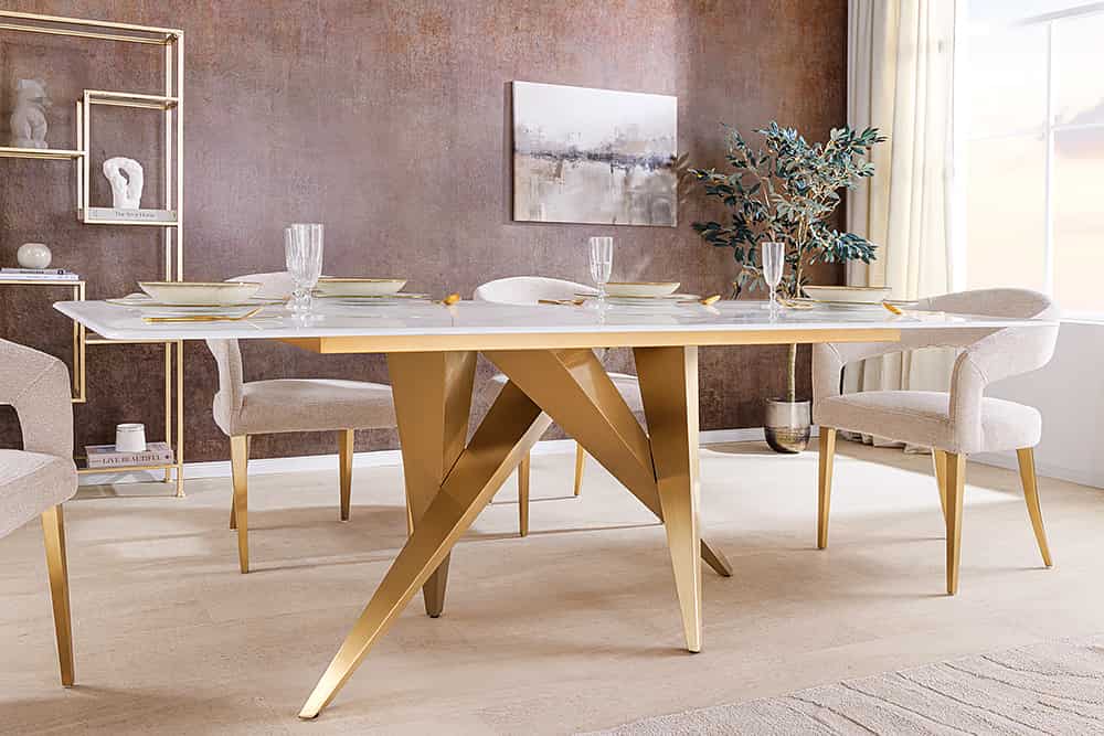 ART LIVING Moderner Couchtisch weiß Marmor Keramik champagner gold brushed