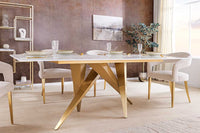 ART LIVING Moderner Couchtisch weiß Marmor Keramik champagner gold brushed