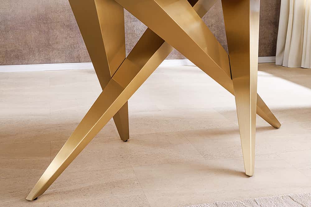 ART LIVING Moderner Couchtisch weiß Marmor Keramik champagner gold brushed