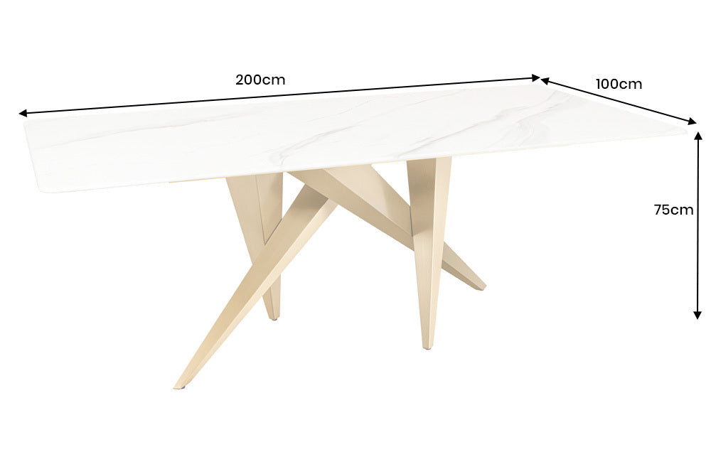 ART LIVING Moderner Couchtisch weiß Marmor Keramik champagner gold brushed