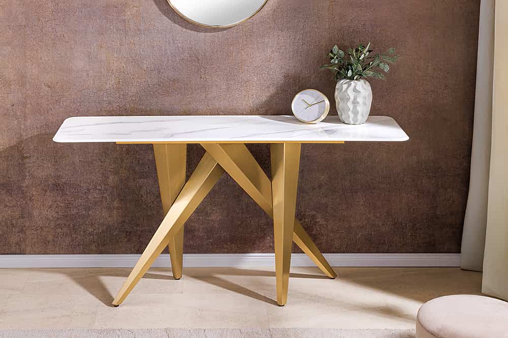 ART LIVING Moderner Couchtisch weiß Marmor Keramik champagner gold brushed