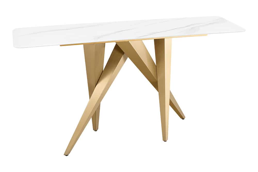 ART LIVING Moderner Couchtisch weiß Marmor Keramik champagner gold brushed